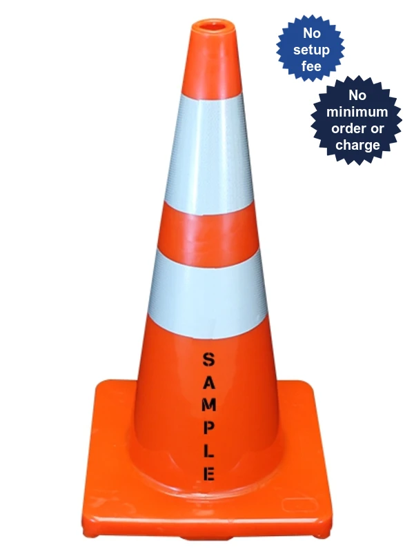 Solid Orange, 28\", 5 lbs, Economy Cone w/ 6\" \u0026 4\" Reflective Collars \u0026 Custom Lettering