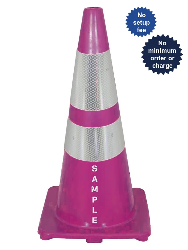 Solid Purple 28\", 5 lbs, Economy Cone w/ 6\" \u0026 4\" Reflective Collars \u0026 Double Sided Custom Lettering