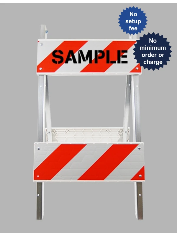 Economy+ MUTCD Type II Barricade w/ Steel Legs, Plastic Panels, HI Reflective \u0026 Double Side Custom Lettering