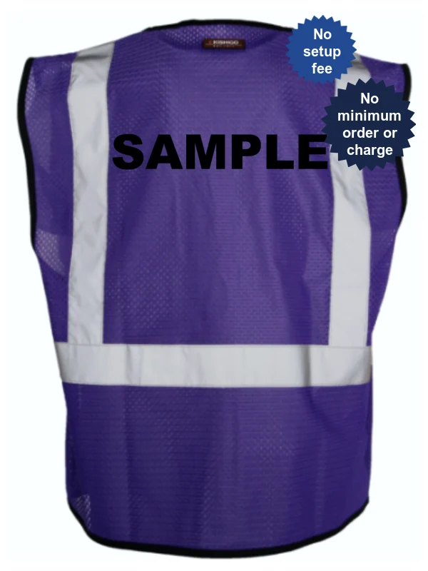 Purple, Enhanced Visibility, Single Pocket Mesh Vest, S-M w/Custom Black Lettering