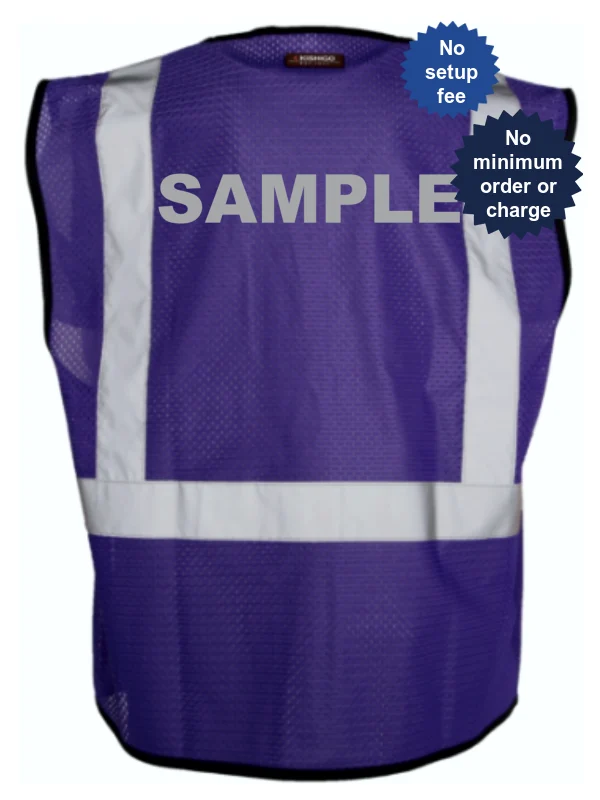 Purple, Enhanced Visibility, Single Pocket Mesh Vest, S-M w/Custom Reflective Lettering