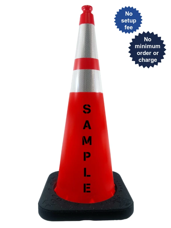 36\", 10.0 lbs, TrafFix Devices Enviro-Cone Traffic Cone w/ 6\" \u0026 4\" Reflective Collars, Orange with Custom Lettering on Both Sides (2X)