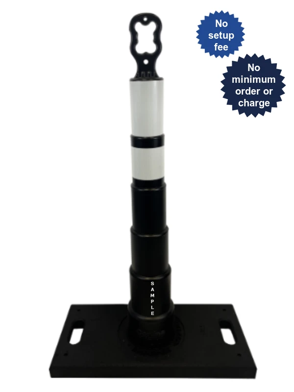 42\" Ez Grab Channelizer Black 30 lbsHeavy Duty Base Lettering Double Sided Two Engineer Grade 6\" 4\" White