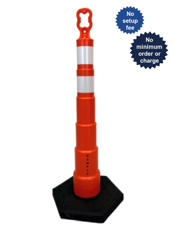 Orange 42\" Ez-Grab Channelizer, Two (2) 4\" HI Collars, 16 lbs Base \u0026 Custom Lettering On Two Sides