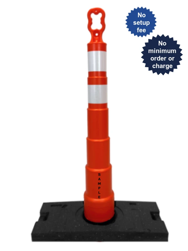 Orange 42\" Ez-Grab Channelizer, Two (2) 4\" EG Collars, 30 lbs Base \u0026 Custom Lettering On One Side