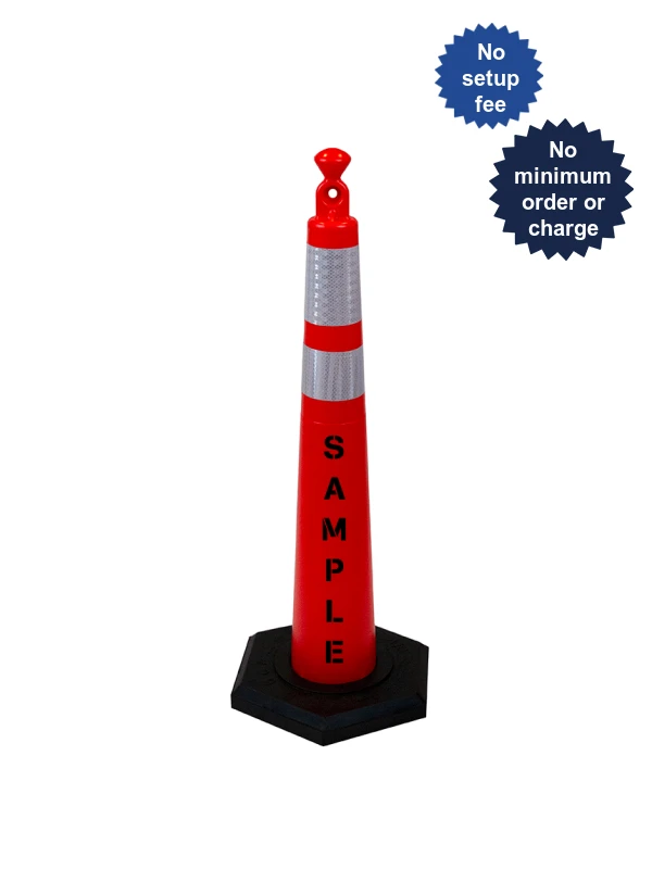 42\" Grabber Cone,6\" \u0026 4\" Reflective Collars,16# Rubber Base \u0026 Double Sided Custom Lettering