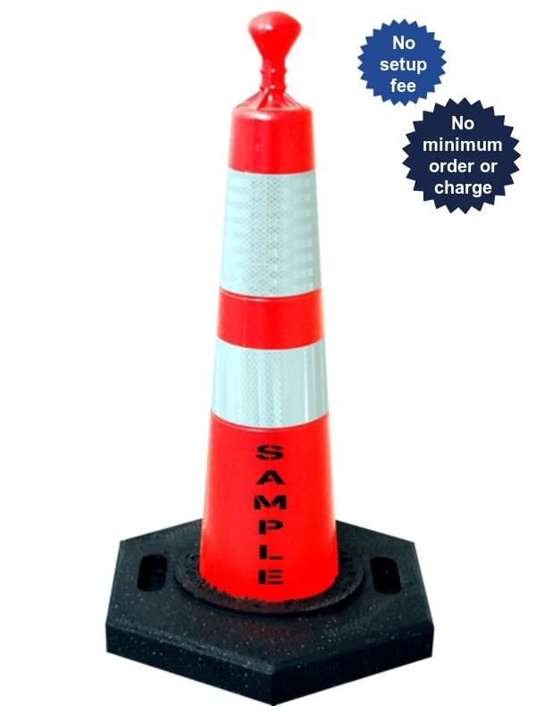 28\" Grabber Cone w/ 16 lbs Base, 4\" \u0026 6\" Reflective Collars \u0026 Custom Lettering