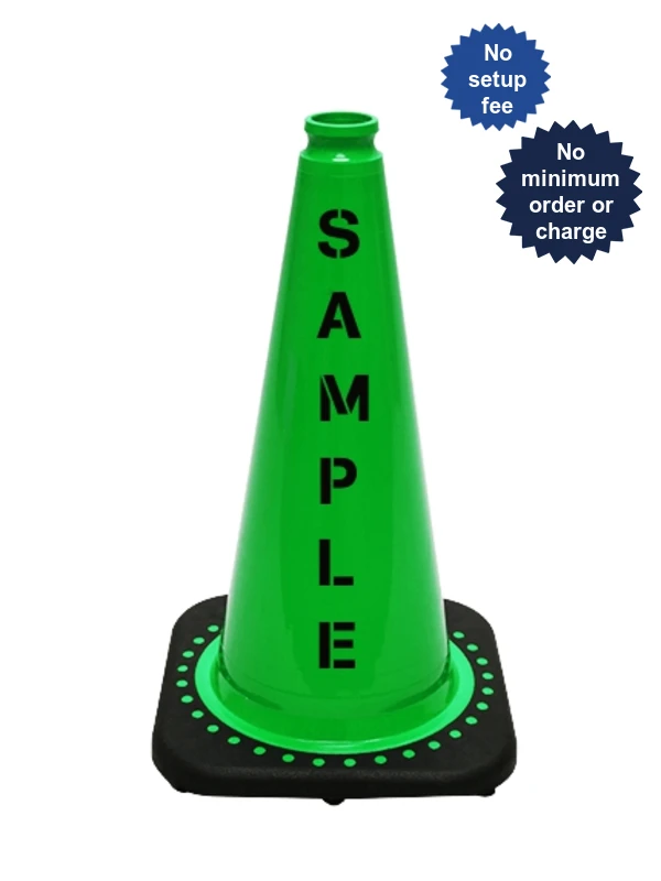 Green 18 inch JBC Black Base Traffic Cone with Double Sided Lettering
