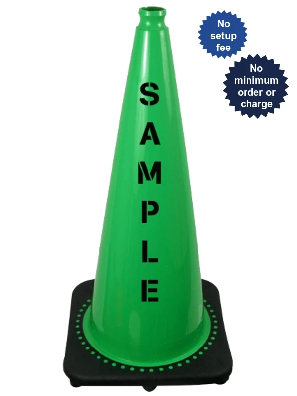 Green 28 inch 7 lbs JBC Black Base Traffic Cone with Double Sided Lettering