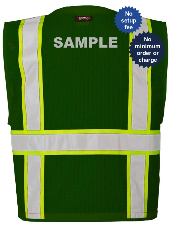Green, Enhanced Visibility, Multi Pocket Mesh Vest, 4XL-5XL w/Custom Reflective Lettering