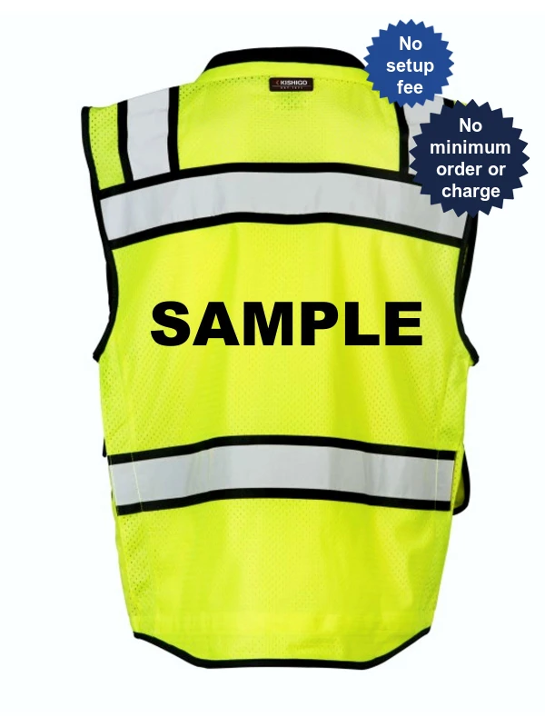 Kishigo Lime High Performance Class 2 Surveyors Vest, Small, w/ Custom Black Text