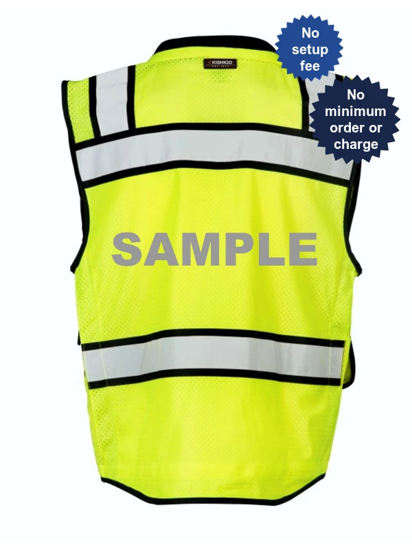 Kishigo Lime High Performance Class 2 Surveyors Vest, 3Xl w/ Custom Reflective Lettering