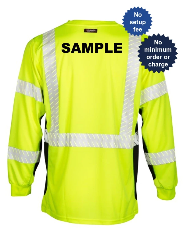 kishigo premium black series long sleeve class 3 t shirt lime custom black text large