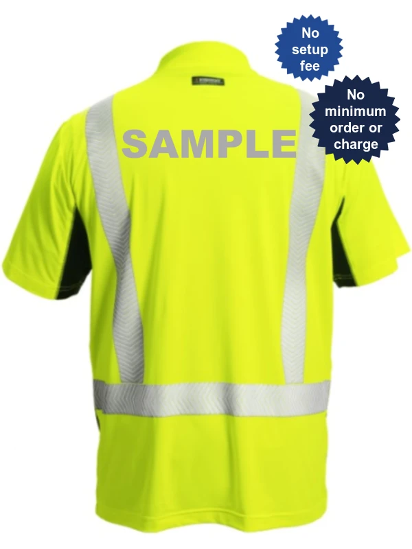 Kishigo Cool Touch Short Sleeve Polo Shirt, Class 2, with Custom Reflective Lettering, 4XL