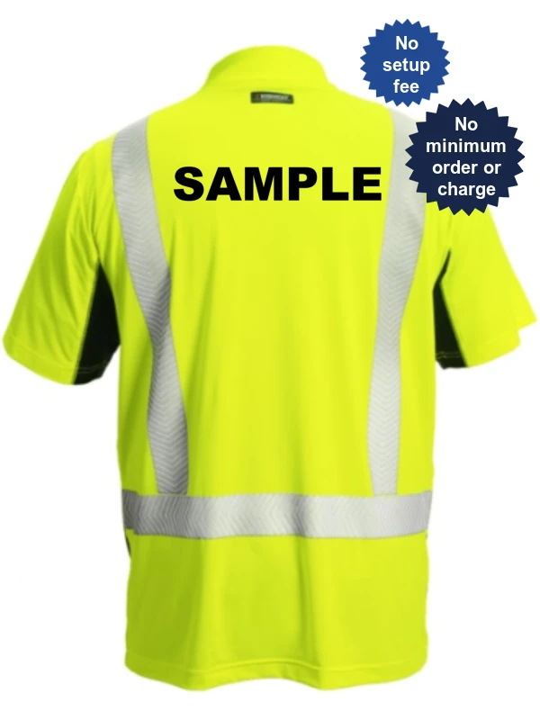 Kishigo Cool Touch Short Sleeve Polo Shirt, Class 2, with Custom Black Lettering, 5XL