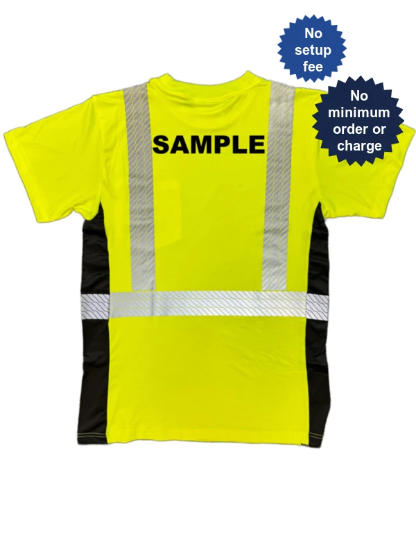 Liberty HiVizGard™ Lime Class 2 Short Sleeve T-Shirt w/Black Sides, 4XL with Custom Black Lettering