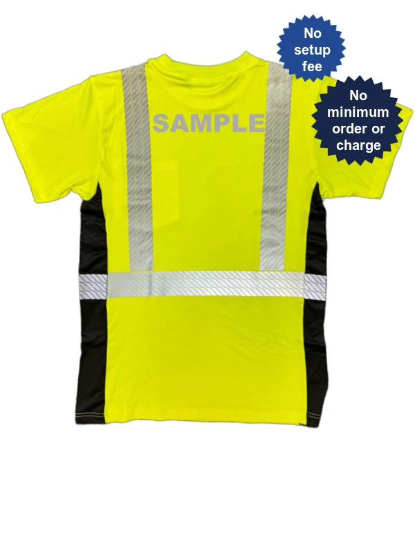 Liberty HiVizGard™ Lime Class 2 Short Sleeve T-Shirt w/Black Sides, Large with Custom Reflective Lettering