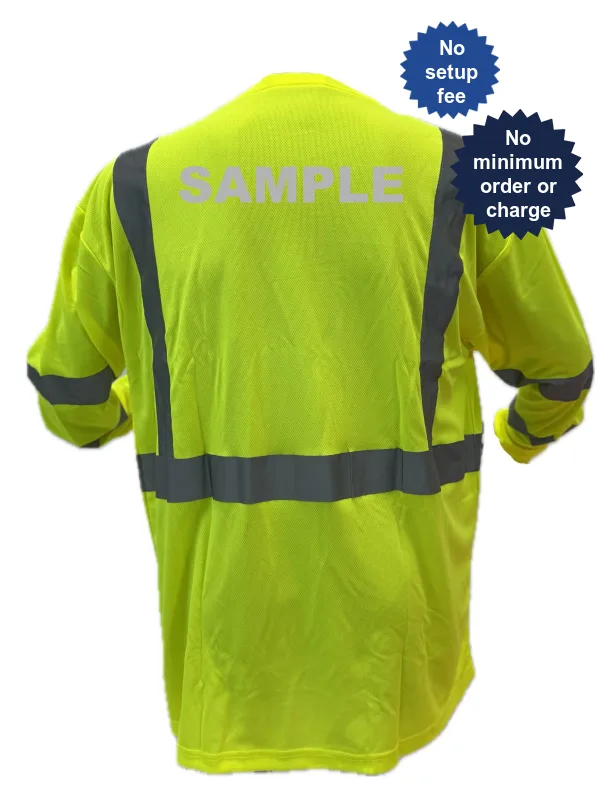 Liberty Safety Moisture Wicking Hi-Vis Long Sleeve T-Shirt, Class 3, 2XL w/Custom Reflective Lettering
