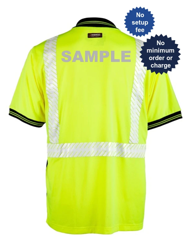 kishigo premium black series high performance class 2 polo shirt custom reflective text xl