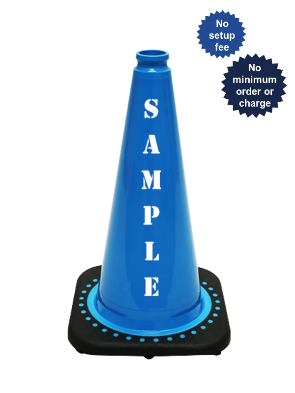Light Blue 18 inch JBC Black Base Traffic Cone with Double Sided Lettering