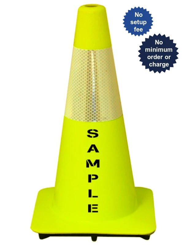 Lime 18\" Traffic Cone w/6\" Reflective Collar \u0026Double Sided Custom Lettering