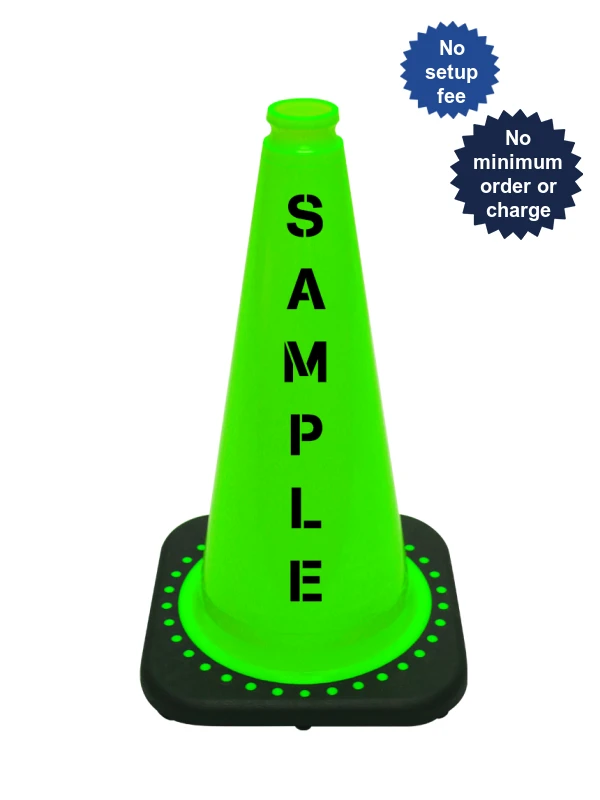 Lime 18 inch JBC Black Base Traffic Cone with Double Sided Lettering