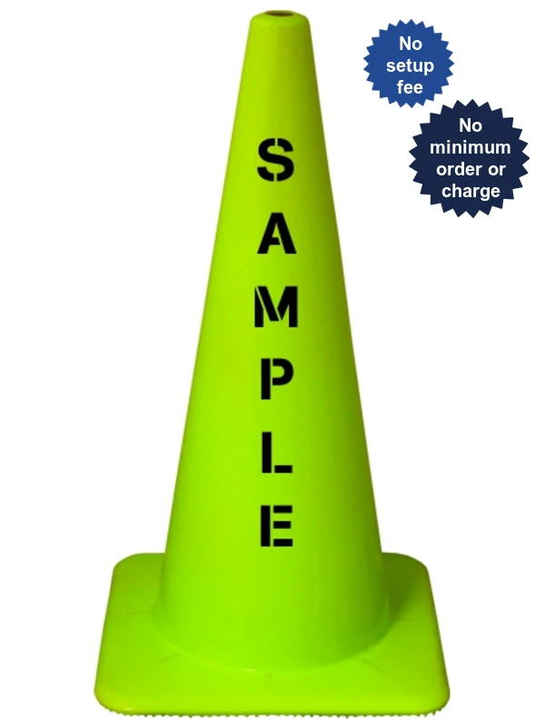 lime 28 inch traffic cones no reflective collars  lettering single side 