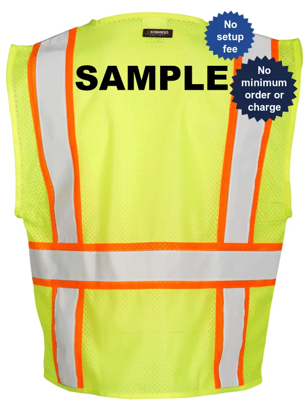 Lime, All Mesh Contrasting Class 2 Safety Vest, X-Large w/Custom Black Lettering