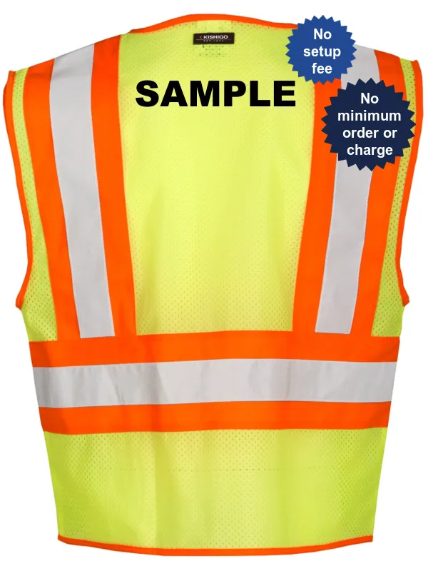 Lime, Contrasting Mesh Breakaway Class 2 Safety Vest, 4Xl w/Custom Black Lettering