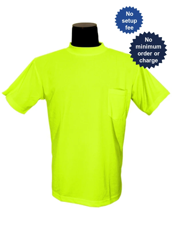 Lime, High Visibility, Microfiber Polyester T-Shirt, 2Xl w/Non-Reflective Custom Lettering