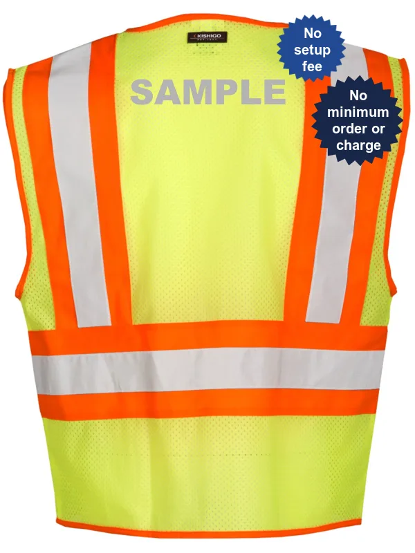 Lime, Mesh Contrasting Class 2 Safety Vest, X-Large w/Custom Reflective Lettering
