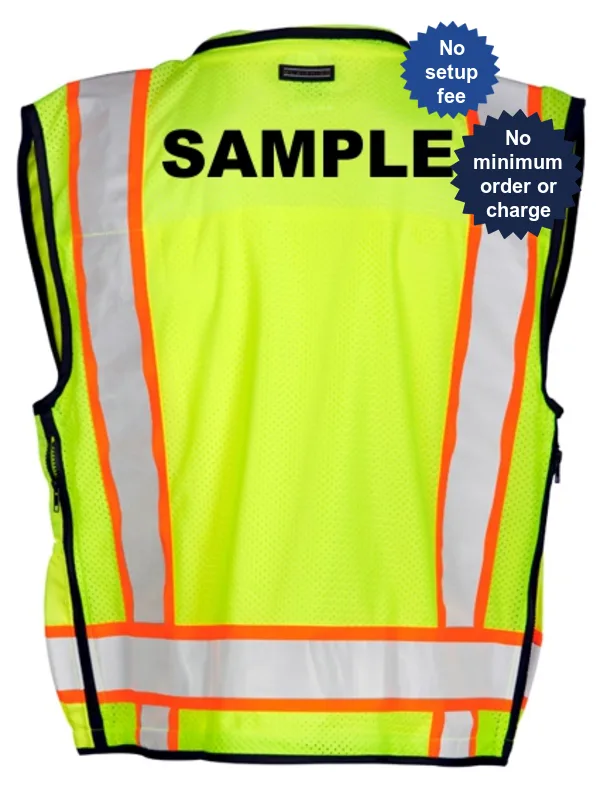 Lime, Professional Surveyors Vest, Class 2, X-Large w/Black Custom Lettering