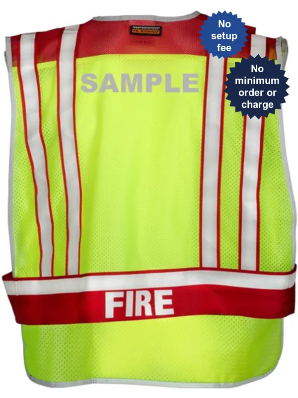 Lime \u0026 Red, 4-Point \"Breakaway\" PSV w/FIRE in reflective letters, 2XL-4XL \u0026 Custom Reflective Text