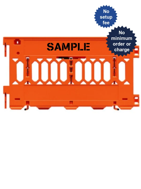 72\" Long Ada Pathcade Barricades, Orange w/ Custom Lettering On Both (2) Sides