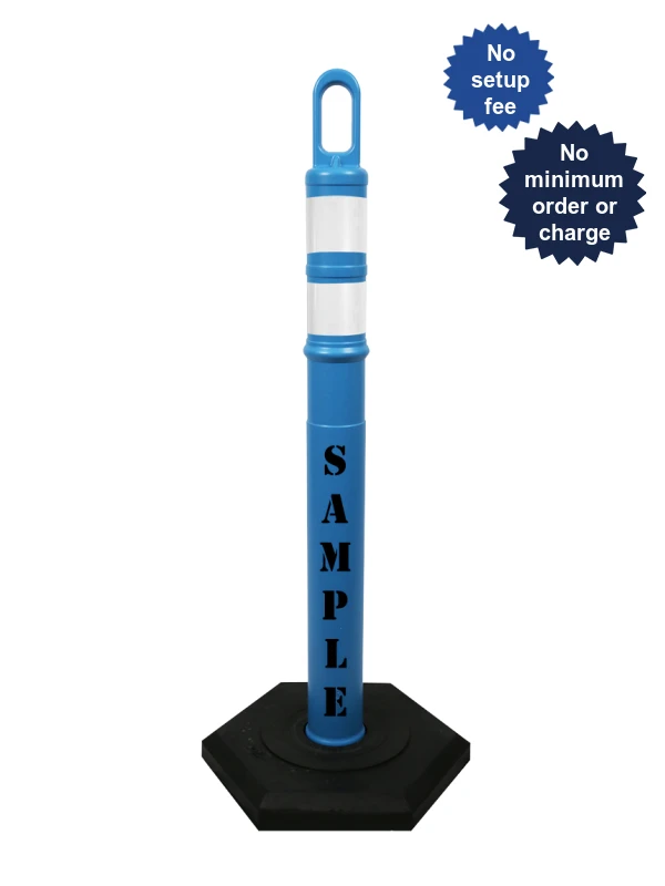 42\" Blue TrafFix Looper Tube w/ Two 3\" Reflective Collars, Custom Lettering \u0026 18 lbs Base