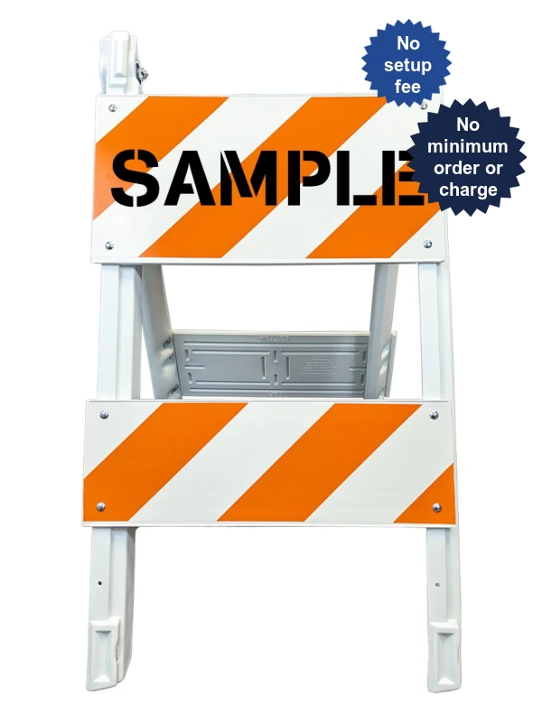 Modular plastic barricade lettering single side engineer grade EG Type 2 with one 12 inch \u0026 one 6 inch tall reflector per side
