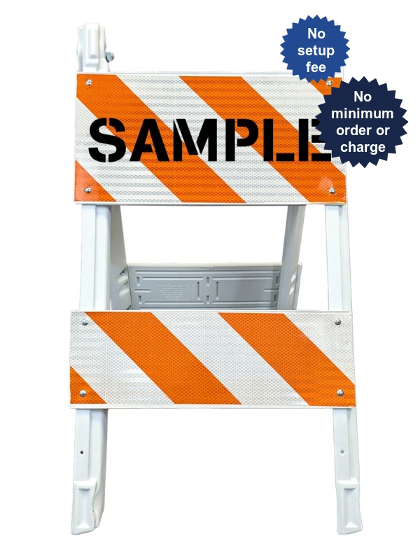 Modular plastic barricade lettering single side high intensity HI Type 2 with one 12 inch \u0026 one 6 inch tall reflector per side