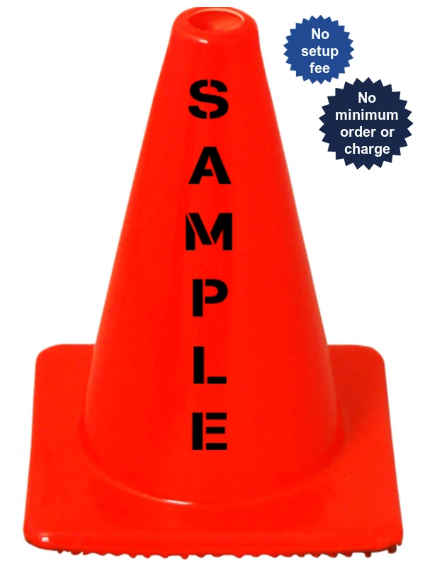 Orange 12\" Lakeside Plastics Traffic Cone, Solid Orange | Double Sided Custom Lettering
