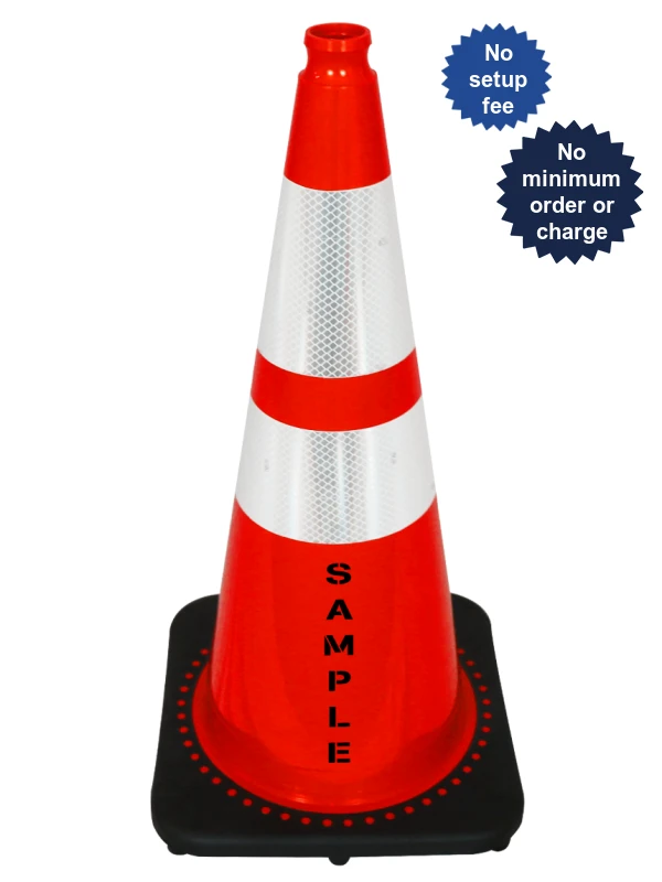 Orange 28 inch 10 lbs JBC Black Base Traffic Cone 6\" \u0026 4\" Reflective Collars and Custom Lettering