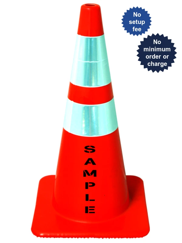 Orange 28\" Lakeside Plastics Traffic Cone, 7 lbs Solid Orange w/ 6\" \u0026 4\" Reflective Collars | Double Sided Custom Lettering