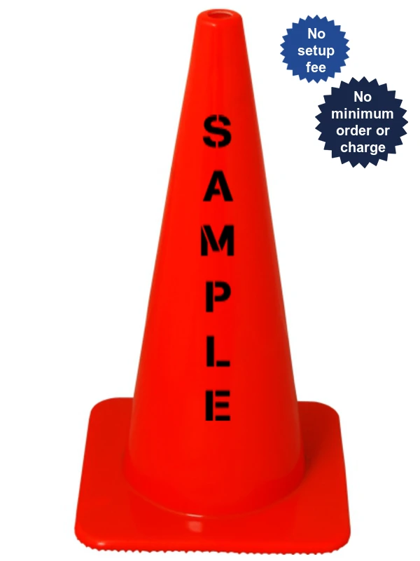 Orange 28\" Lakeside Plastics Traffic Cone, 7 lbs Solid Orange | Double Sided Custom Lettering