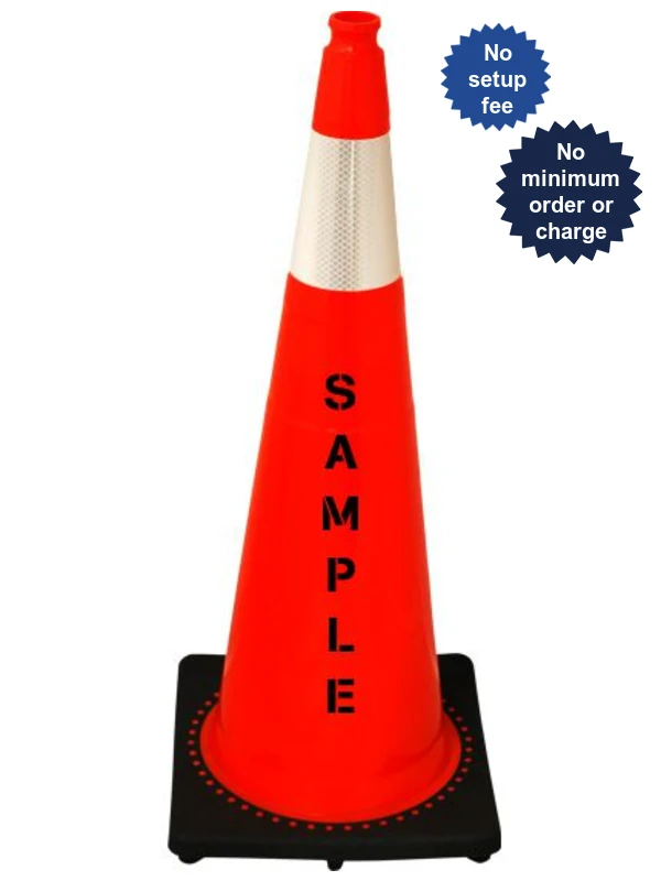 Orange 36\" 10 Lb JBC Black Base Traffic Cone w/Single 6\" Reflective Collar \u0026 Double Sided Lettering