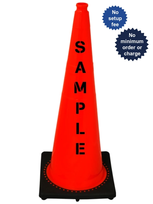 Orange 36\" 12 lbs JBC Black Base Traffic Cone with Custom Lettering