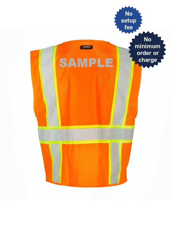 Orange, All Mesh Contrasting Class 2 Safety Vest, Large w/Custom Reflective Lettering