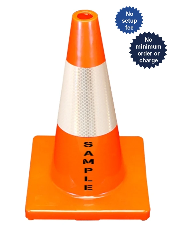 Orange Economy 18\" Cone w/ 6\" Reflective Collar \u0026 Douoble Sided Custom Lettering