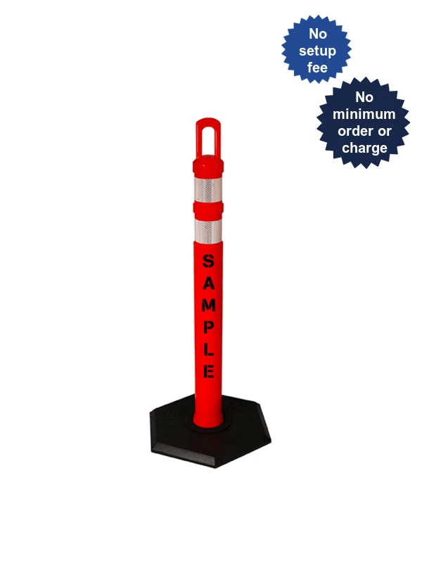 42\" Orange JBC Arch Top Tube w/ Two 3\" Reflective Collars, Custom Lettering \u0026 8lbs Base