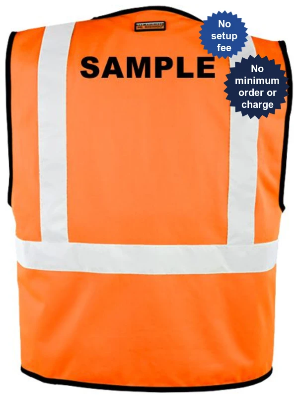 Orange Knit Vest, Class 2, Size 2XL-3XL with Black Custom Lettering