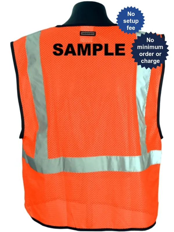 Orange Mesh, Class 2 Vest, Size L-XL with Black Custom Lettering