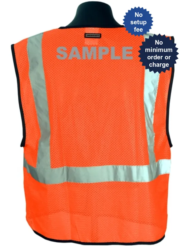 Orange Mesh, Class 2 Vest, Size L-XL with Reflective Custom Lettering