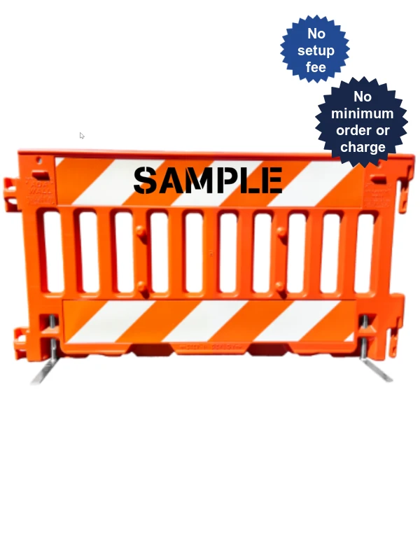 Orange, Pedestrian Wall Barricade w/ T-Legs (72\" L x 3\" W x 38\" H) with Engineer Grade (EG) Sheeting on Top \u0026 Bottom on Both Sides \u0026 Custom Lettering